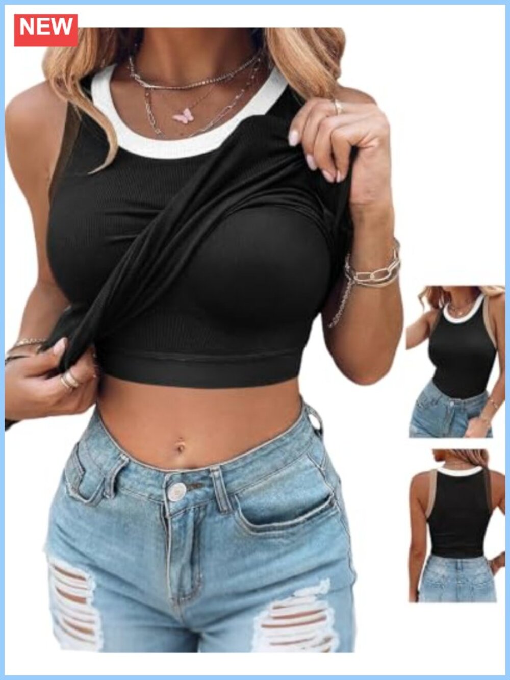 Sleeveless Ribbed Tank Top with Built-In Bra Pads - Racerback